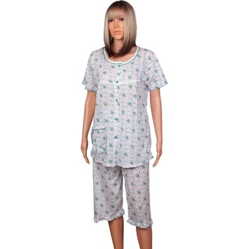 Дамска макси пижама в бяло с ментово-зелени цветя