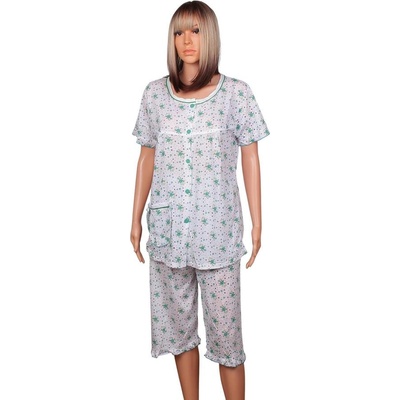 Дамска макси пижама в бяло с ментово-зелени цветя