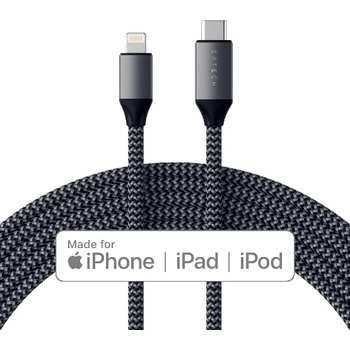 Satechi USB-C to Lightning Cable - сертифициран (MFI) USB-C към Lightning кабел за Apple устройства с Lightning порт (180 см) (сив)