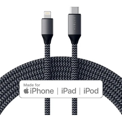 Satechi USB-C to Lightning Cable - сертифициран (MFI) USB-C към Lightning кабел за Apple устройства с Lightning порт (180 см) (сив)