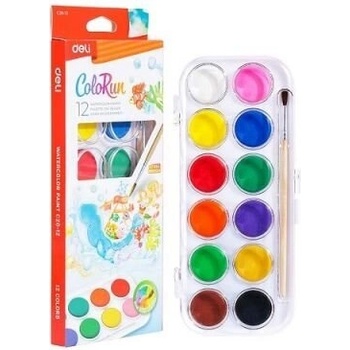 DELI Акварелни бои Deli Colorun - EC20-12, 12 цвята + четка