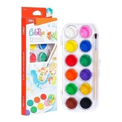 DELI Акварелни бои Deli Colorun - EC20-12, 12 цвята + четка