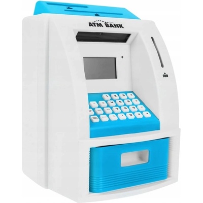 JOKO Detský Interaktívny Bankomat na Peniaze, Pokladnička na batérie + bankomatová karta, modrý