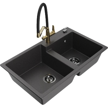 Mexen Tomas гранитна мивка с 2 отделения с кухненски смесител Duo, черен накъпчен - 6516-76-671701-57-B (6516-76-671701-57-B)