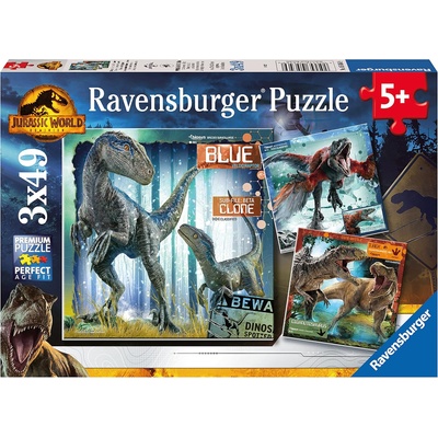 Ravensburger Детски пъзел Ravensburger 3 x 49 части - Господството в Джурасик свят (5656)