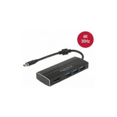 Delock Адаптер DeLock, USB 3.1/USB Type-C/3xUSB 3.0 Type-A Hub/1x HDMI, черен