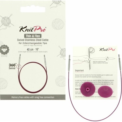 Knitpro Thin & Flex otočné fialové lanká na ihlice 40cm