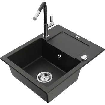 Mexen Enzo мивка от гранит с 1 отделение с отцедник и кухненски смесител Flora, черен/златен металик - 6506-75-670401-07 (6506-75-670401-07)