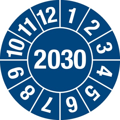 Kontrolná nálepka 2030, modrá, fólia samolepiaca, 30 mm, BJ = 5 x 15 ks