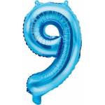 PartyDeco Балон от фолио Mini - число 9 син 35 см