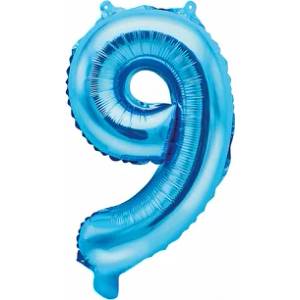 PartyDeco Балон от фолио Mini - число 9 син 35 см