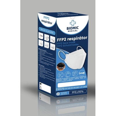 BIOMIC Respirátor FFP2, 3-panelový biely 1x20 ks