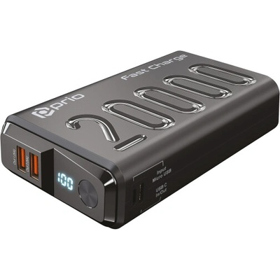 Преносима външна батерия с USB-C порт, и 2xUSB-A изхода - Prio Fast Charge Power Bank 20000 mAh 22.5W (черен) (16748)