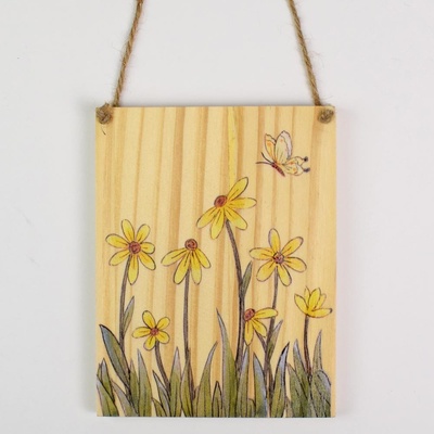 AKCIA! ZÁVES TABUĽKA KVETY DREVO 13x10x1CM NATUR