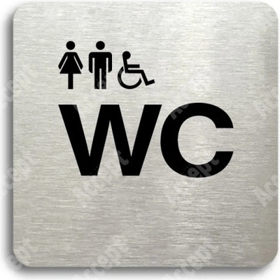 ACCEPT Piktogram WC ženy, muži, invalidé - stříbrná tabulka - černý tisk bez rámečku