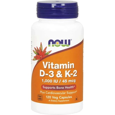 NOW® Foods NOW Vitamín D3 & K2, 1000 IU / 45 ug, 120 rastlinných kapsúl