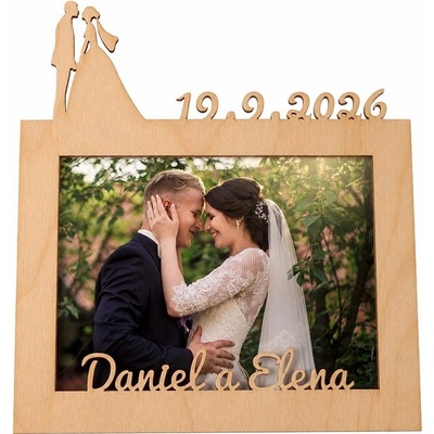 ČistéDřevo Dřevěný svatební fotorámeček s datem a jménem - 10x15 cm