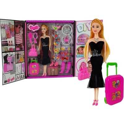LEAN TOYS s dlhými vlasmi 28 cm + šatník a bižutéria čierna
