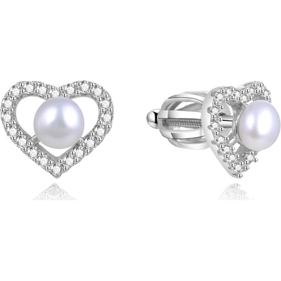 AGATO Stříbrné srdíčkové náušnice s pravou perlou AGUP1659PS