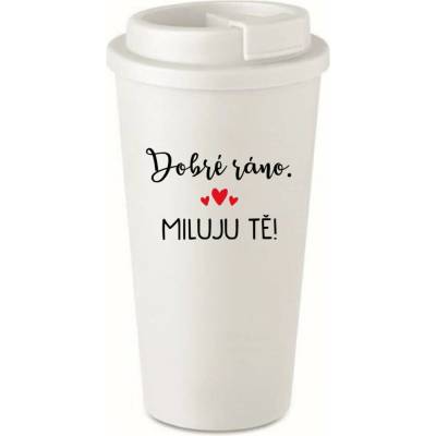 Giftela DOBRÉ RÁNO. MILUJU TĚ! bílý termohrnek 475 ml