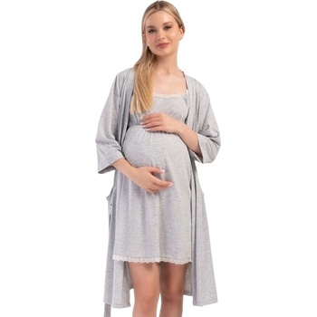 Комплект от халат и нощница за бременни в сив меланж