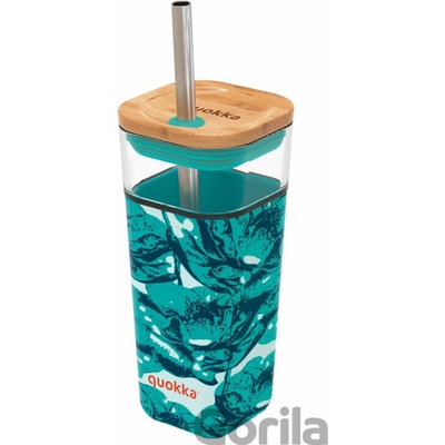 Quokka Sklenený cestovný hrnček so slamkou Liquid Cube Water Flowers 540 ml