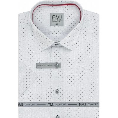AMJ pánská bavlněná košile krátký rukáv slim-fit puntíkovaná VKBR1281 světle šedá