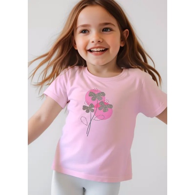 MAYORAL Тениска къс ръкав basic бледо лилав цвят със сребристи цветя за мини момиче Майорал