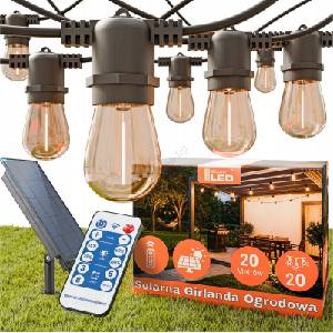 SmartLED LED Stm соларен декоративен гирлянд 20xE27/3V USB 2400 mAh 20, 62 m IP65 черен + с дистанционно управление (SD0134)