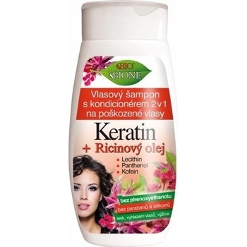 Bione Šampón s kondicionérom 2 v 1 na poškodené vlasy Keratin + Ricinový olej 260 ml
