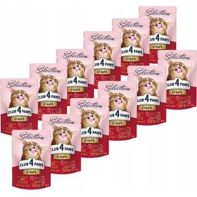 CLUB 4 PAWS Premium Plus prúžky s hovädzím mäsom v brokolicovej polievke 85 g