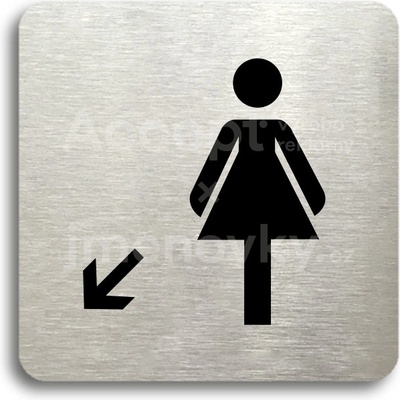 ACCEPT Piktogram WC ženy vlevo dolů - stříbrná tabulka - černý tisk bez rámečku