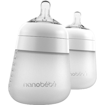 Nanobebe Комплект силиконови бутилки Nanobebe - Flexy, 270 ml, 2 броя, бели (31205)
