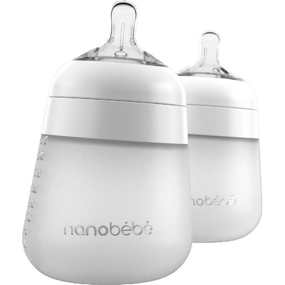 Nanobebe Комплект силиконови бутилки Nanobebe - Flexy, 270 ml, 2 броя, бели (31205)