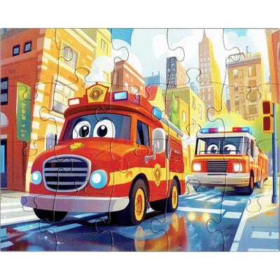 PokojovaDekorace.cz Hasičská auta ve městě 25 x 20 cm 20 dílků