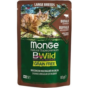 Monge BWILD Grain Free Large Breeds с биволско и зеленчуци - пауч с хапки в сос, без зърнени храни - за котенца и котки в зряла възраст от едрите породи 85 гр