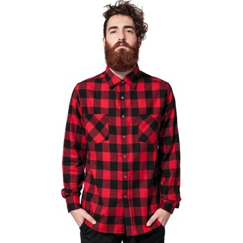 Urban Classics SideZip Long Checked Flanell shirt černá červená