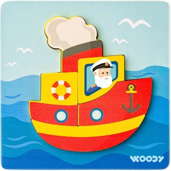 Woodyland Дървен пъзел Woody - Корабче, 5 части (91361)