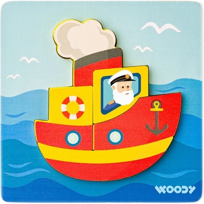 Woodyland Дървен пъзел Woody - Корабче, 5 части (91361)