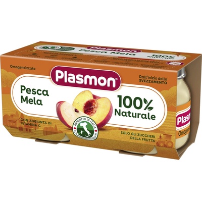 Plasmon плодово пюре праскова и ябълка 6+м 2х80г
