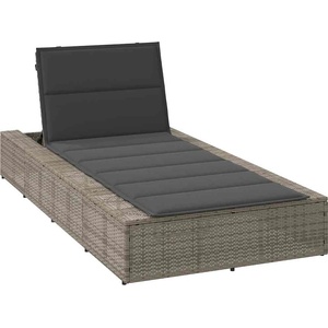 vidaXL Шезлонг с плаваща възглавница Grey Poly Rattan (4104204)