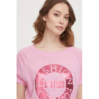 Mos Mosh Тениска с лен Mos Mosh в розово (160870)