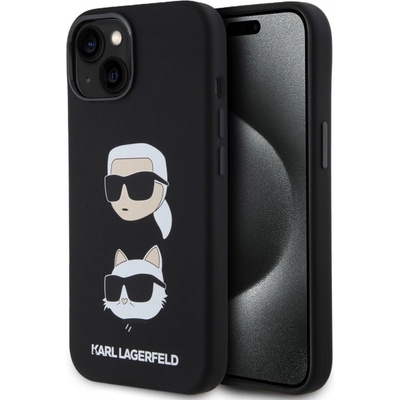 Karl Lagerfeld Liquid Silicone Karl a Choupette Heads iPhone 15, čierne