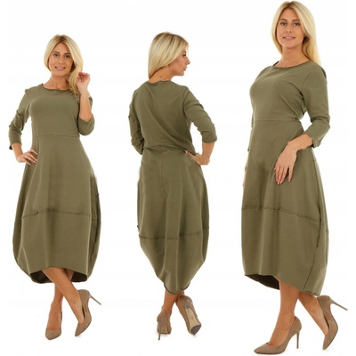 Pohodlné teplákové šaty oversized MF896 khaki