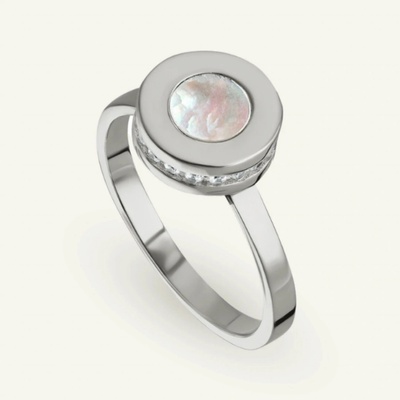 SilveAmo Stříbrný prsten se světle šedou perletí a bílým zirkonem KK2PF1109 17