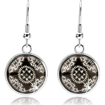 Šperky eshop kabošon vypouklé sklo černobílý obrázek hvězda květ oči SP68.29