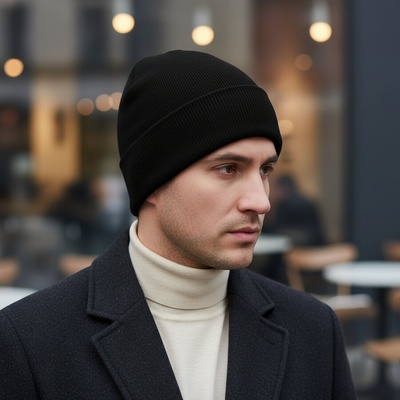 Мъжка шапка за зимата в черен цвят