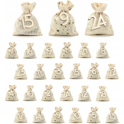 PartyDeco Adventní kalendář Vánoční pytlíčky na malé dárky 10 x 13 cm