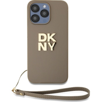 DKNY Калъф DKNY PU Leather Stack Logo Wrist Strap за iPhone15 Pro Max, DKHCP15XPBSWSE, Бежов (DKHCP15XPBSWSE)