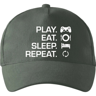 Play Eat Sleep Repeat game so zahnutým šiltom a mosaznou sponou Tm. bridlica šedozelená